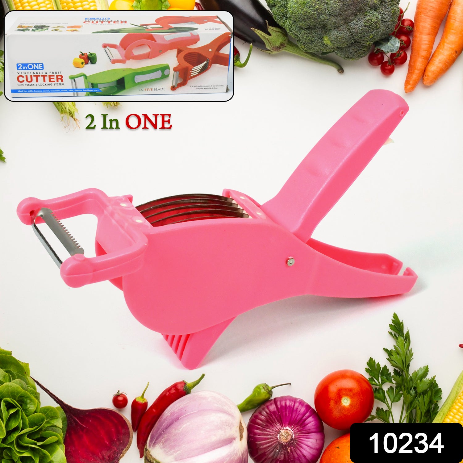 Plastic 2 In 1 Vegetable  Fruit Multi Cutter 5 Blade Vegetable Cutter With Peeler (1 Pc  Multicolor) Plastic 2 In 1 Vegetable  Fruit Multi Cutter 5 Blade Vegetable Cutter With Peeler (1 Pc  Multicolor)